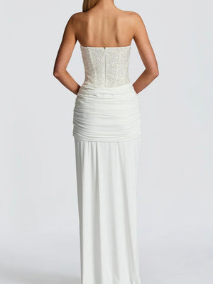 Sequins Tube Top Splicing Bandage Formal Dress Maxi Dresses