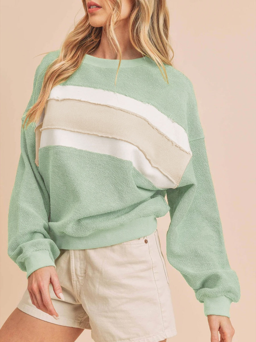 Women's Autumn/Winter Color-Blocked Crew Neck Long-Sleeved Sweatshirt