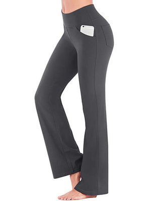 Pocket Exercise Yoga Fitness High-waisted, Tummy-flattening Elastic Flared Trousers