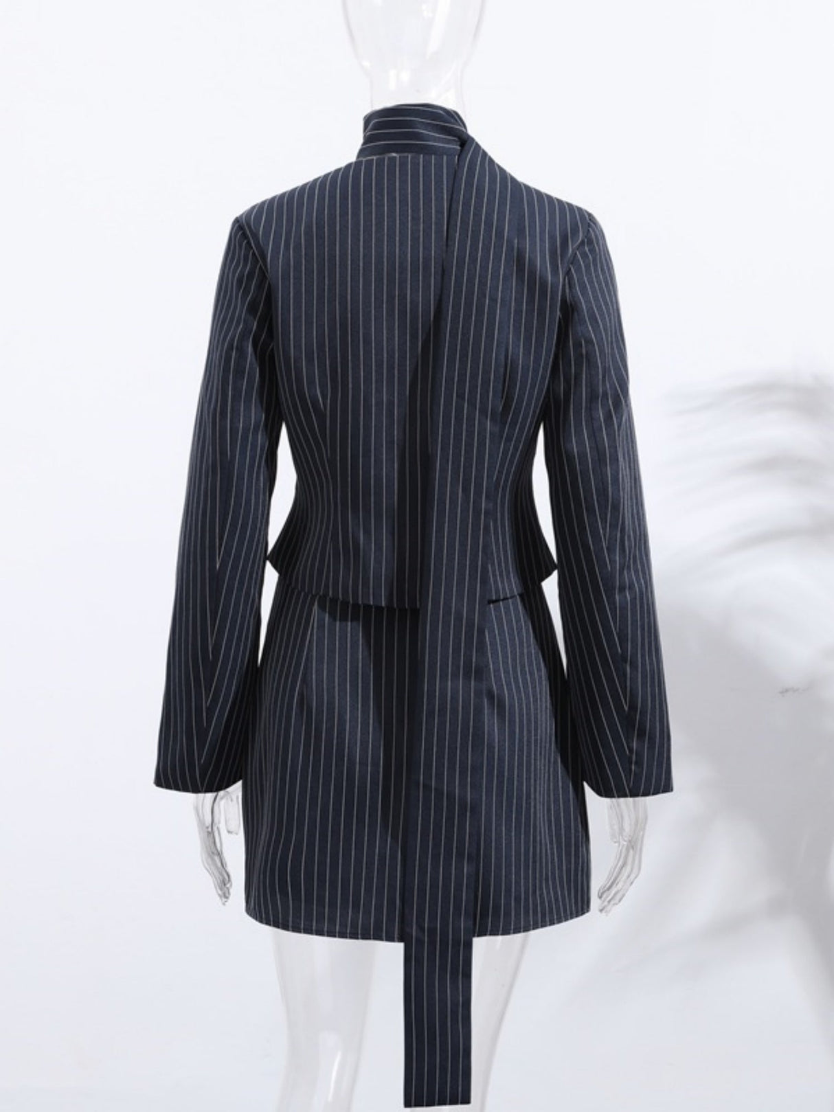 Buttons Stripes V-neck Blazer And Skirt Commuter Scarf 2-piece Sets