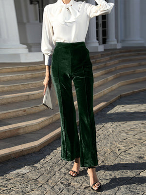 Velvet Bootcut Pants High-waisted Zipper Pants
