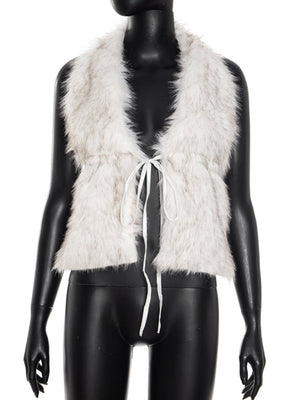 Furry Neckband V-neck Big Backless Sleeveless Rope Cropped Top Tank Tops&Camis