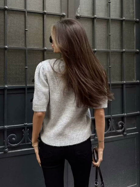 Lace up 3D Bow Short sleeve Knitting Sweaters