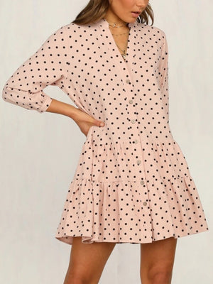 Polka Dots Ruffle V-neck Mini&Short Dresses