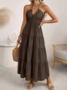 Halter V-neck Drawstring Loose-fit Vacation Maxi Dresses