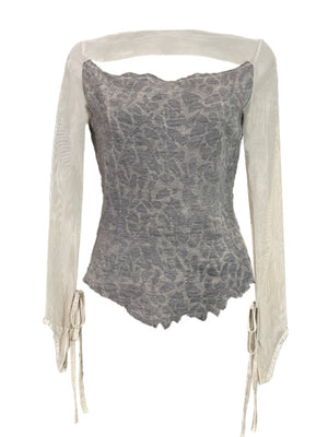 Textured Wool Knit Base Layer With Lace Sleeves