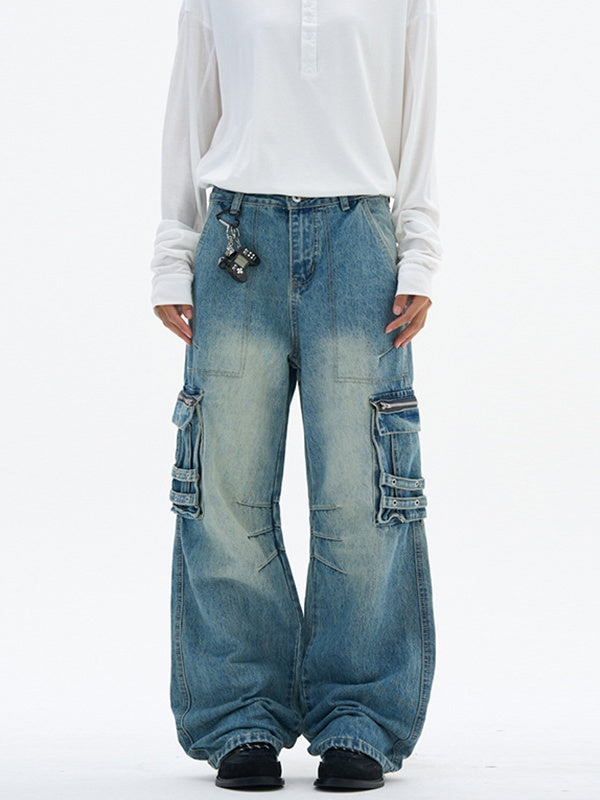 Multiple Pockets Denim Vibe Function Cargo Trousers