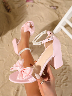 Beaded Bow High-heeled Sandals