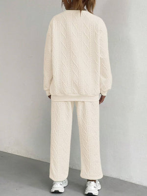Loose-fitting Ribbed Jacquard Long-sleeved Sweatshirt Pants Casual Two-piece Set