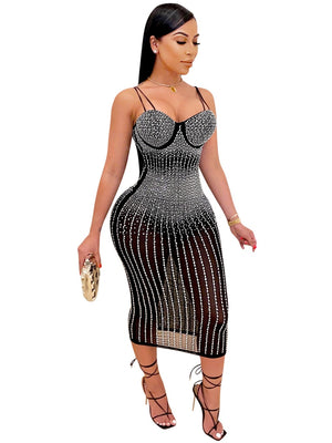 Hip-hugging Rhinestone-studded Midi Dresses