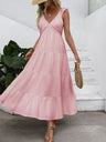 V-neck Pleats Comfort Gentle Maxi Dresses