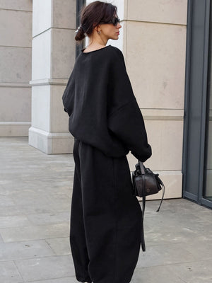 Pullover Sweatshirt Pants Loose Sporty Two-piece Suit