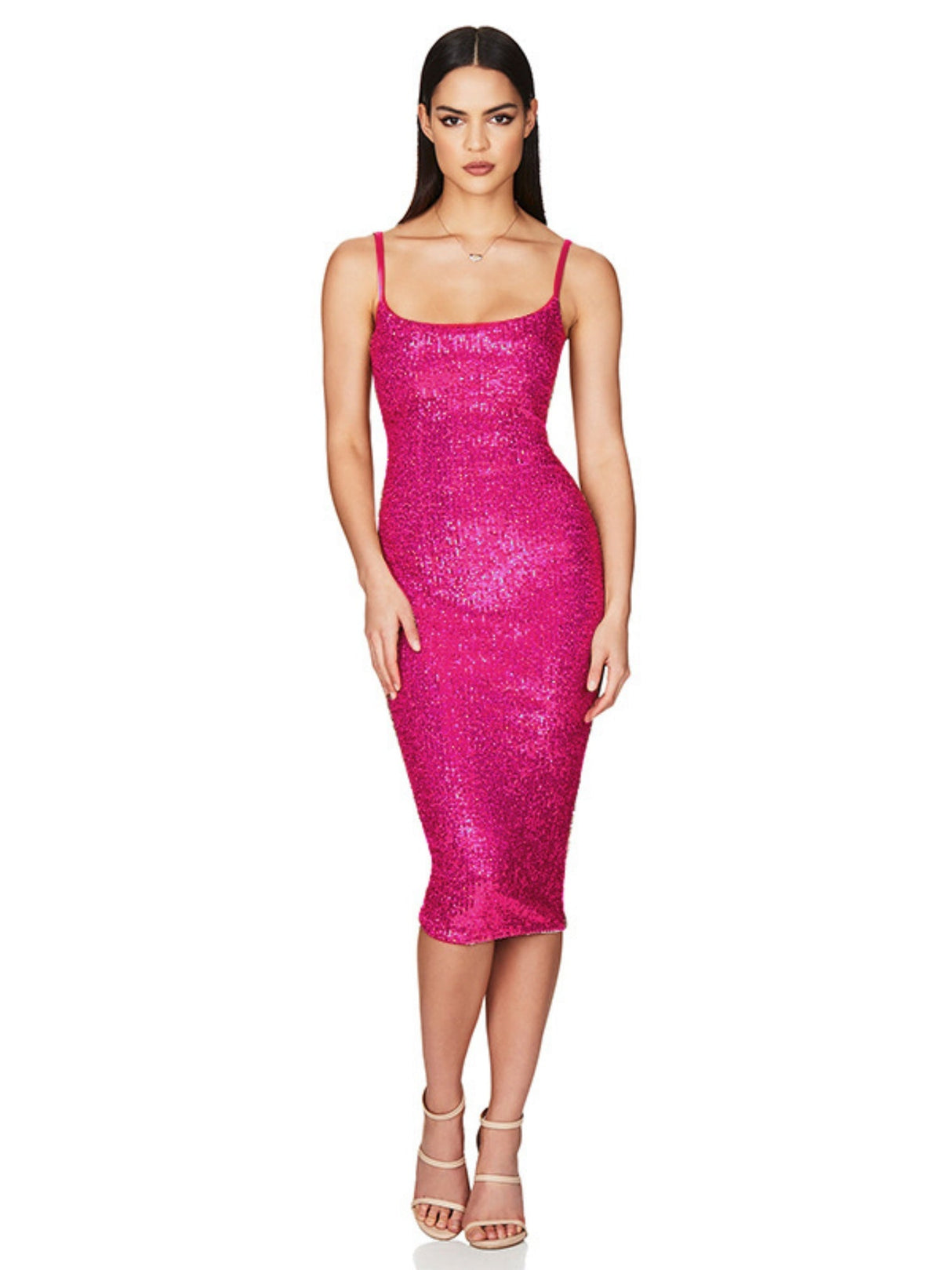 Sequins Spaghetti Strap Backless Slim Fit Hip Body Midi Dresses