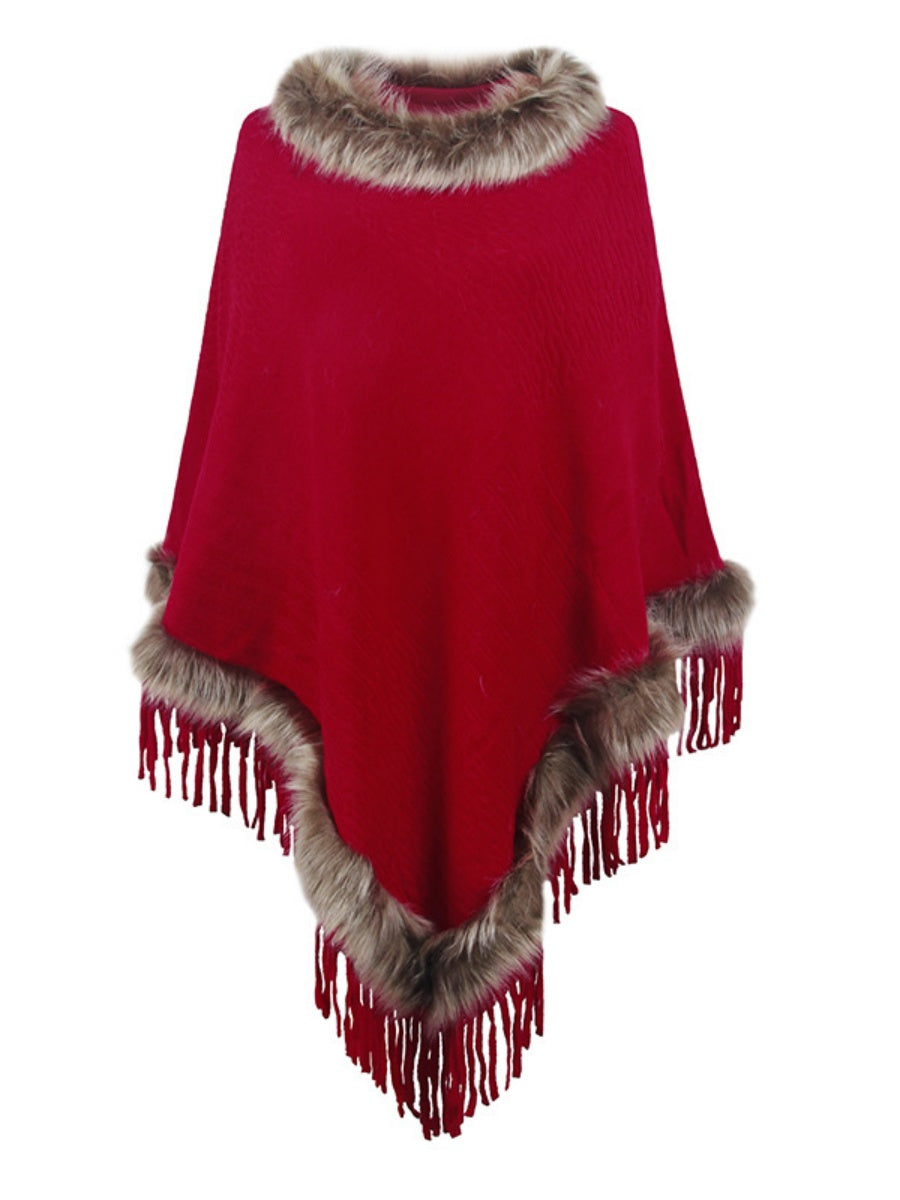 Knitting Tassel Hood Loose Cloak Shawl Sweaters