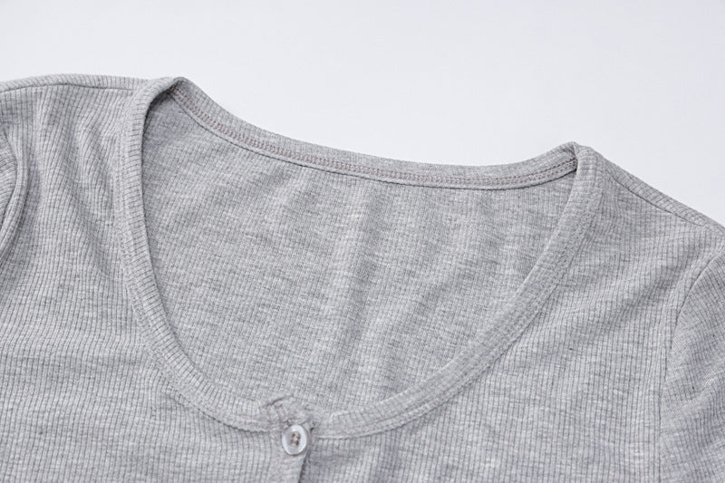 Single-breasted Slim-fit Long-sleeved High-waisted Crop Top