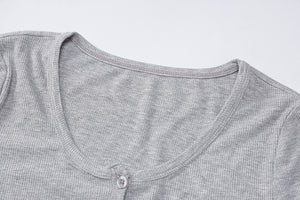 Single-breasted Slim-fit Long-sleeved High-waisted Crop Top