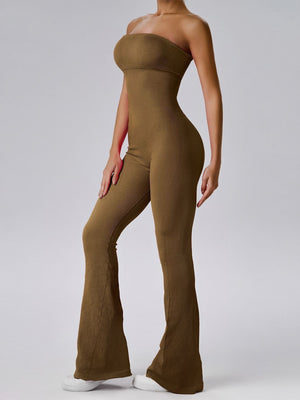 Seamless Thread Strapless Flared Pants Exercise Yoga Fitness Jumpsuits&Bodysuits