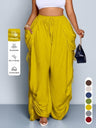 Punk-style Drawstring Pleated High-waisted Wide-leg Trousers