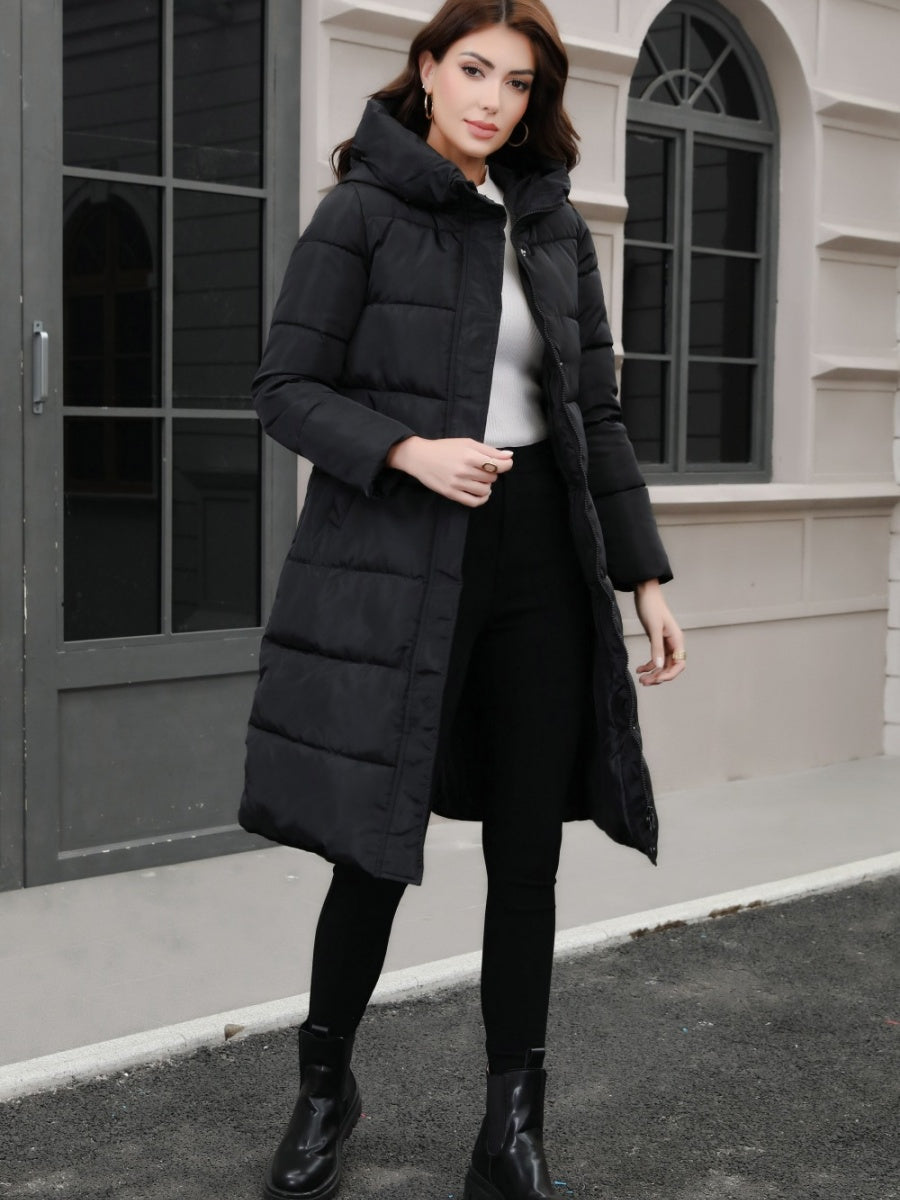 Black Hooded Thickening Slim-fit Long Down Jacket
