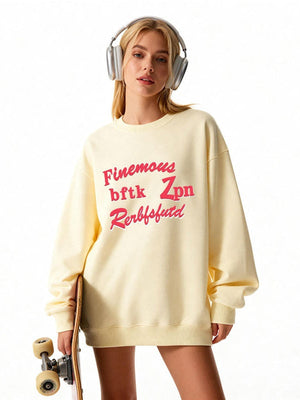 Valentine Gift Loose-fit Warm Letter Print Sweatshirts