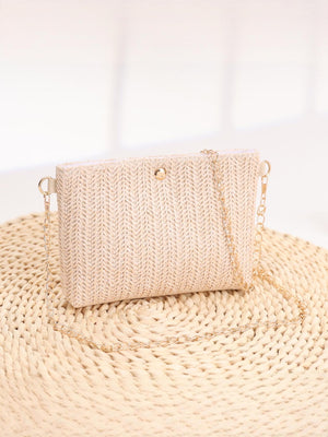 Solid Color Straw Crossbody Bag For Vacation