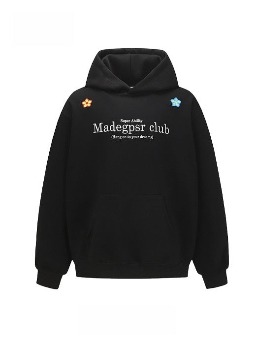 Ins Hip Hop Embroidered Floral Towel Hoodies