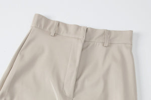 Slit Solid Color High Waist Simple Leather Slim Fit Midi Skirt