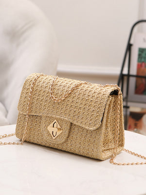 Solid Color Straw Crossbody Bag For Vacation