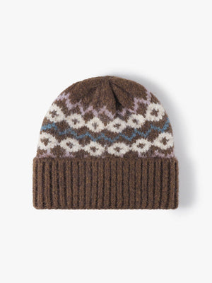 Gestreifte Jacquard-Mütze mit Umschlag, dick gestrickte Wintermütze, mit Thermofleece gefüttert, Einheitsgröße