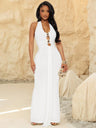 Metal Decoration Halter Neck And Backless Waist-cinching And Hip-hugging Pleated Maxi Dresses