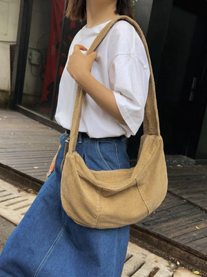 Gestreifte Cord-Umhängetasche