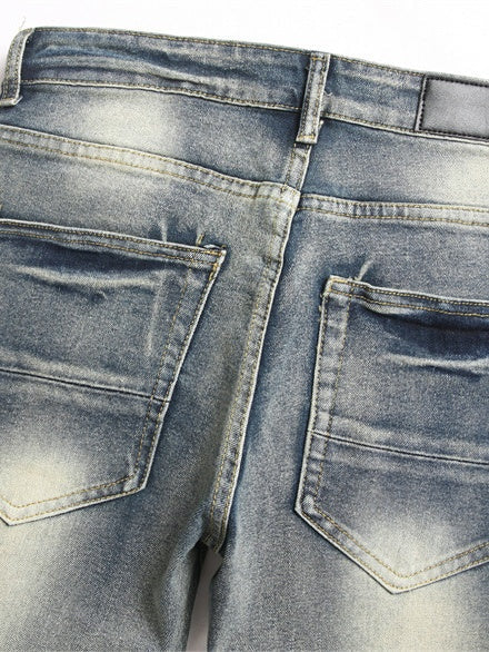 Punk Blue Slim Stretch Orange Patches Straight Flared Jeans