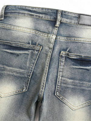 Punk Blue Slim Stretch Orange Patches Straight Flared Jeans