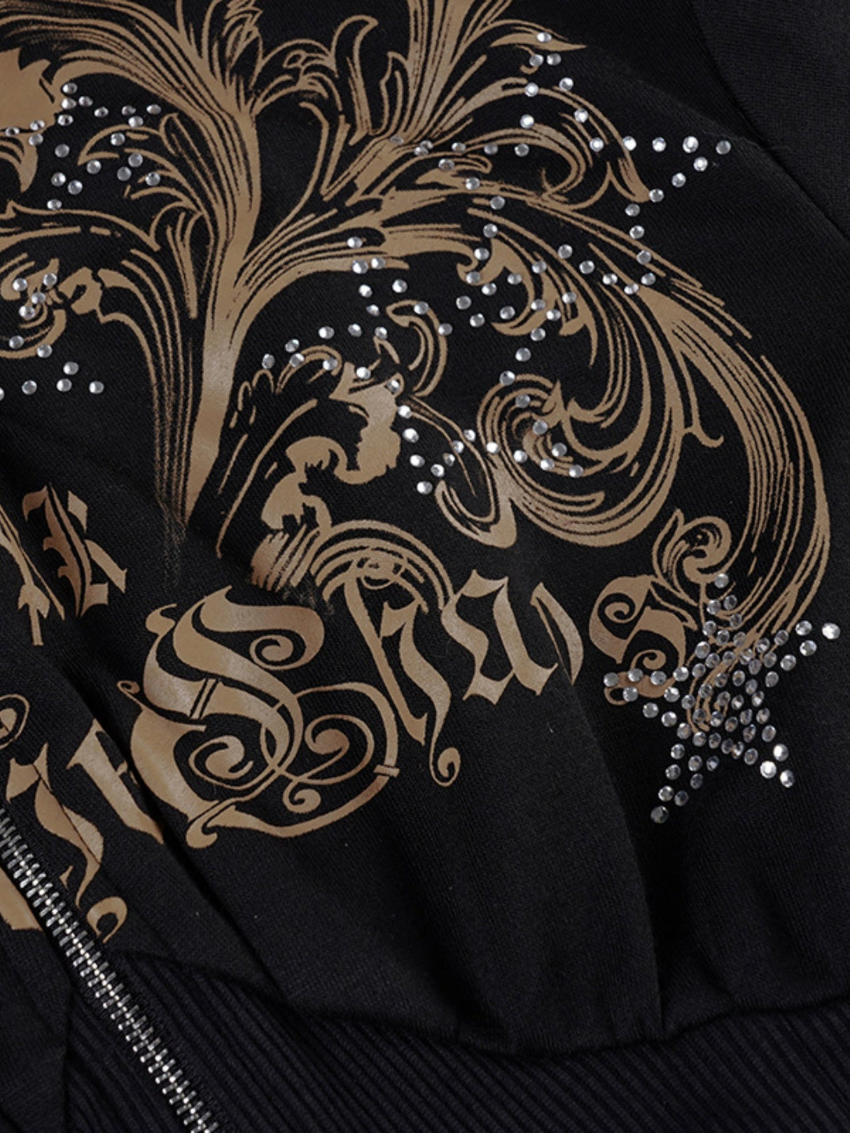 Printed Rhinestones Hoodies Plush Patchwork Waist Shaping Jackets