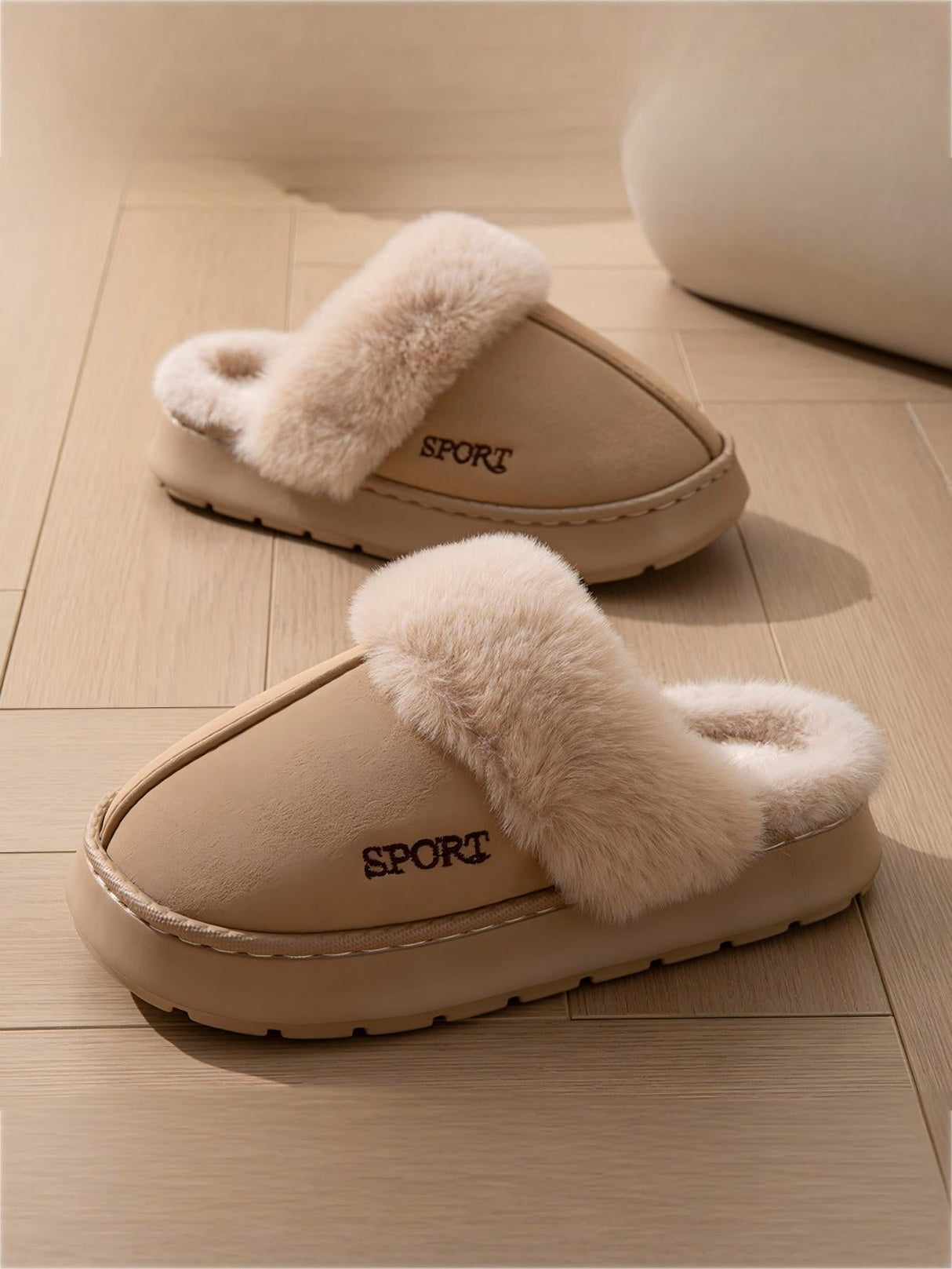 Solid Color Plush Thick-soled Slippers