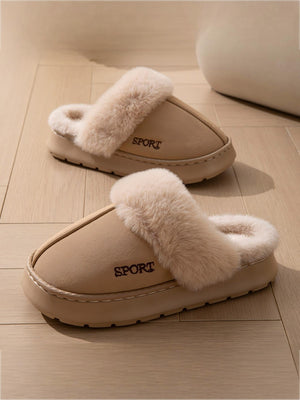 Solid Color Plush Thick-soled Slippers
