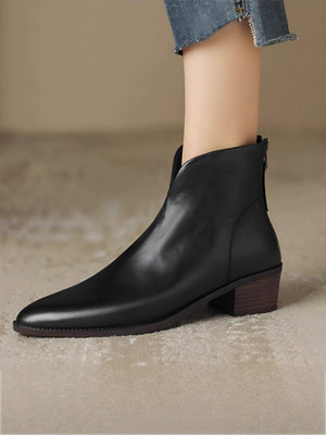 Solid Color Retro Pointed Toe Women's Boots