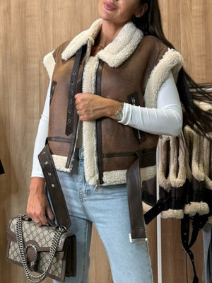 Collared Zippered Fur-lined Vest