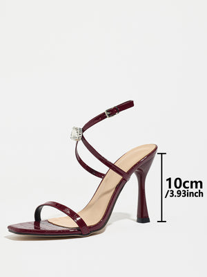 Thin-strapped Rhinestone Buckle Single-strap Stiletto Sandals
