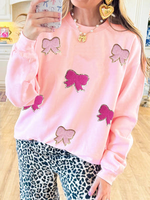 Christmas Bow Towel Embroidery Valentine's Day Sweatshirts&Hoodies