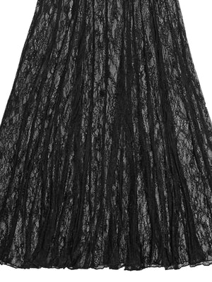 Abendkleid mit Spitzenbesatz, durchsichtiges rückenfreies Camisole, Maxikleid