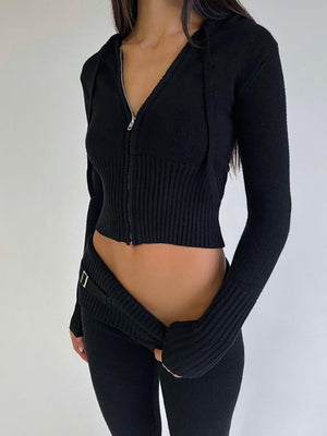 Liber Autumn women's zipper knitted cardigan low waist trousers two-piece set