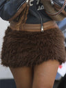 Furry Patchwork Zipper Bodycon Mini Skirt
