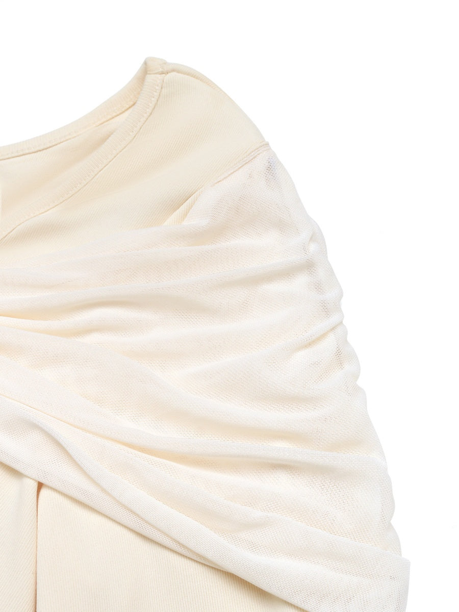 Women's Splicing Apricot Bow T-shirt