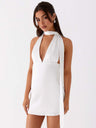 Printed Halter Neck Deep V Backless Mini&Short Dresses