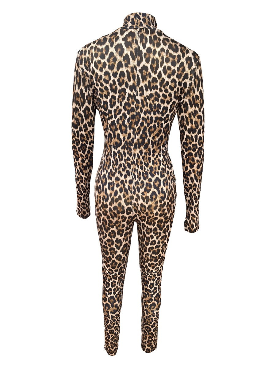Leopard Print Zip-up Long Sleeve Bodysuits