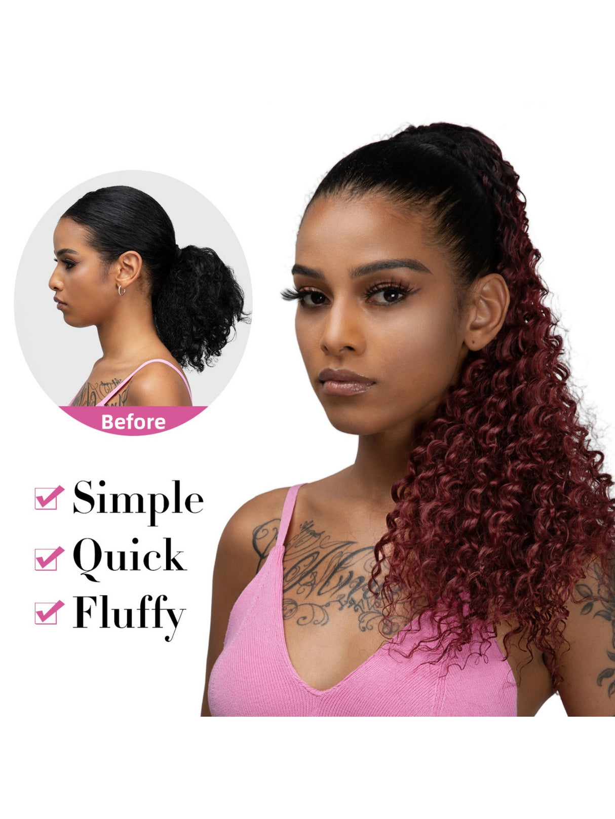 Drawstring Adjustable Synthetic Fiber Ponytail Wavy Curl Wig