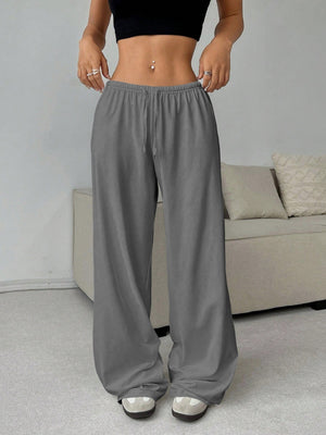 Elastic Waistband Lace Up Wide-leg Pants