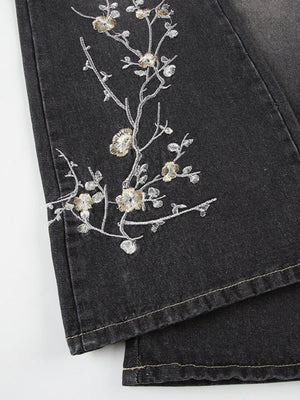 Floral Embroidery Retro Bell-bottoms Jeans
