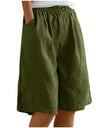 Button-down Cotton Linen Loose High-waisted Five-point Shorts